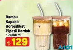 BAMBU KAPAKLI BOROSİLİKAT PİPETLİ BARDAK 2X300 ML BAMBU KAPAKLI BOROSİLİKAT PİPETLİ BARDAK 2X300 ML